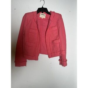 L'AGENCE Keaton Tweed Short Jacket With Fringe in Coral Rose Sz 4  $575